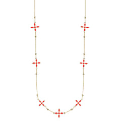 Enamel Cross Station Necklace in Red Enamel