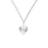 Adorned Heart Initial Necklace in Silver, C