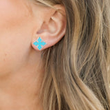 Cross Stud Earrings in Turquoise/Silver