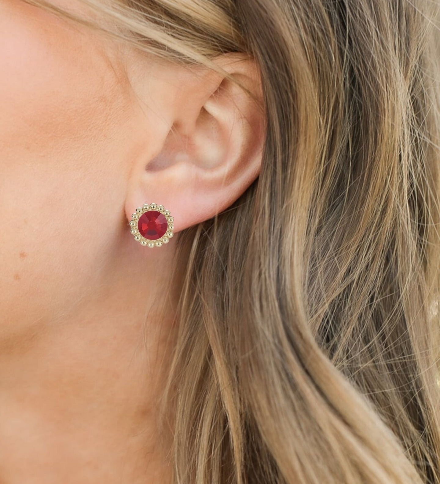 Allure Stud Earrings in Red Crystal/Gold